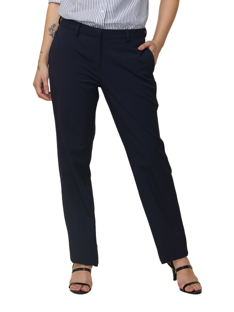 Women's Pleated Solid Formal Trouser, Navy Blue