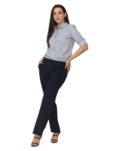 Women's Pleated Solid Formal Trouser, Navy Blue