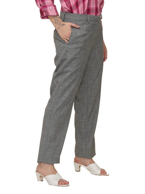 Women's Pleated Solid Formal Trouser, Grey Dobby