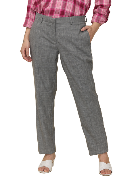 Women's Pleated Solid Formal Trouser, Grey Dobby