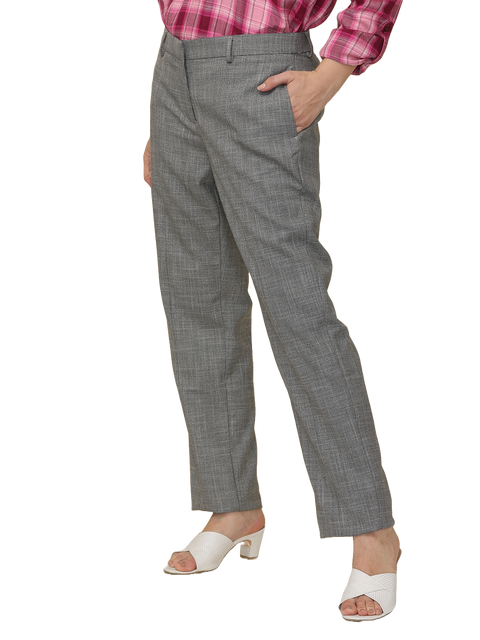 Women's Pleated Solid Formal Trouser, Grey Dobby