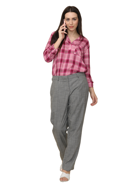 Women's Pleated Solid Formal Trouser, Grey Dobby