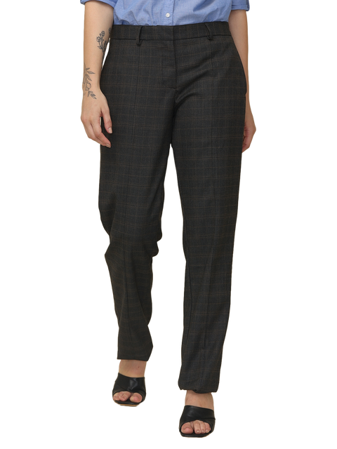 Women's Pleated Solid Formal Trouser, Black and Brown Checkered