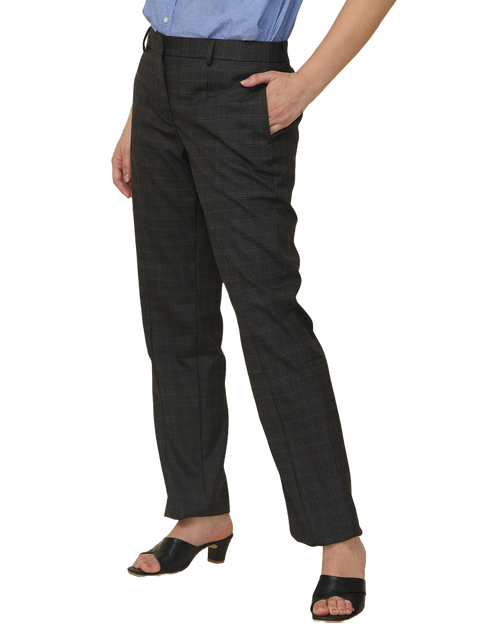 Women's Pleated Solid Formal Trouser, Black and Brown Checkered