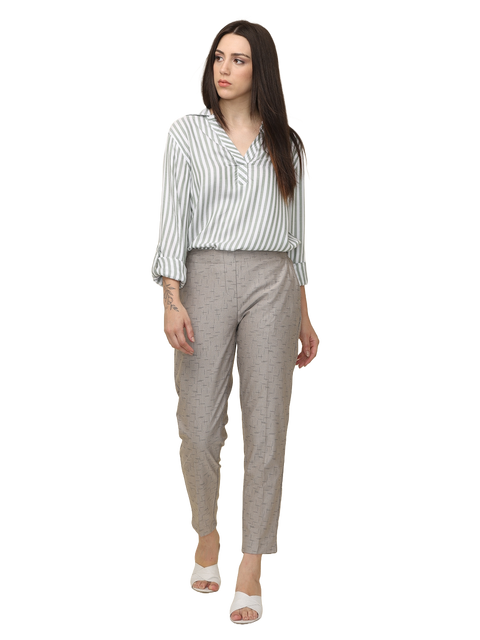 Women's Grey  Elasticated Slim Fit Formal Trouser