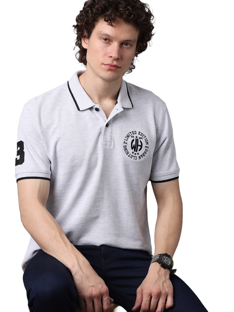 Men's Grey Melange Classic Half Sleeves Polo T-Shirt