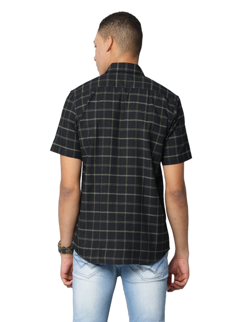 Men's Dark Green Checkered Short Sleeves Casual Shirt