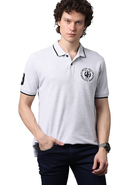 Men's Grey Melange Classic Half Sleeves Polo T-Shirt