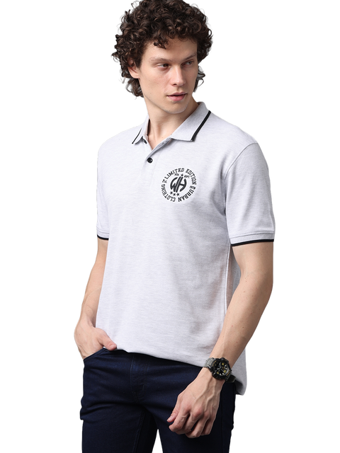 Men's Grey Melange Classic Half Sleeves Polo T-Shirt