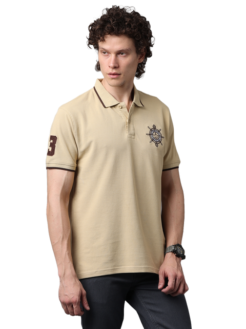 Men's Beige Classic Half Sleeves Polo T-Shirt