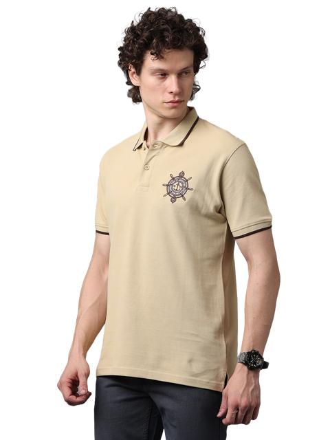 Men's Beige Classic Half Sleeves Polo T-Shirt