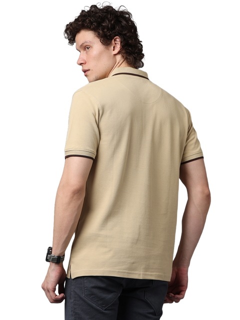 Men's Beige Classic Half Sleeves Polo T-Shirt