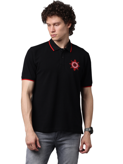 Men's Classic Black with Red Contrast Half Sleeves Polo T-Shirt