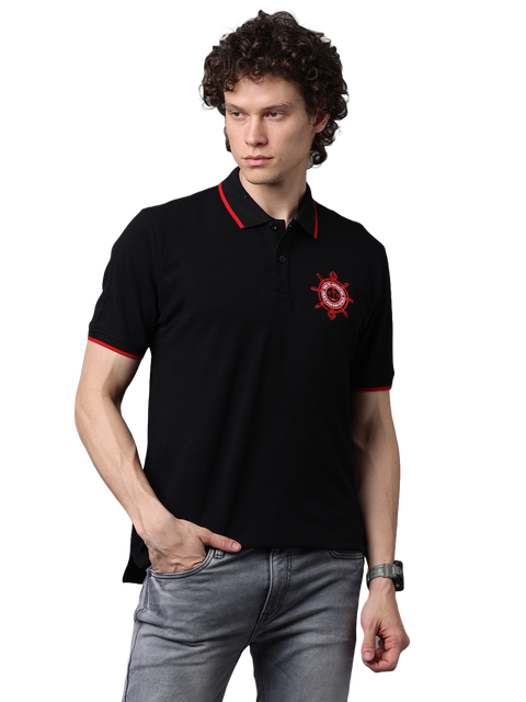 Men's Classic Black with Red Contrast Half Sleeves Polo T-Shirt