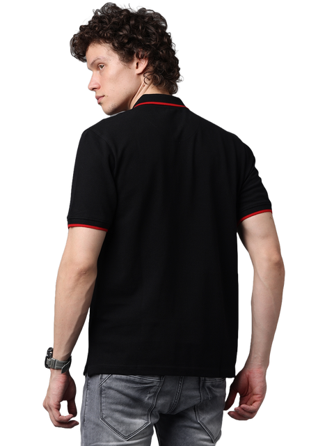 Men's Classic Black with Red Contrast Half Sleeves Polo T-Shirt