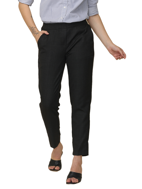 Women's Elaticated Formal Trousers, Twill Black