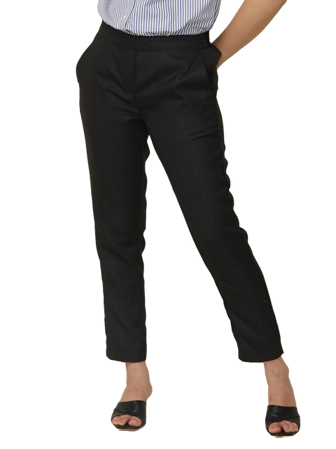 Women's Elaticated Formal Trousers, Twill Black