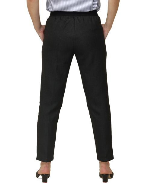 Women's Elaticated Formal Trousers, Twill Black