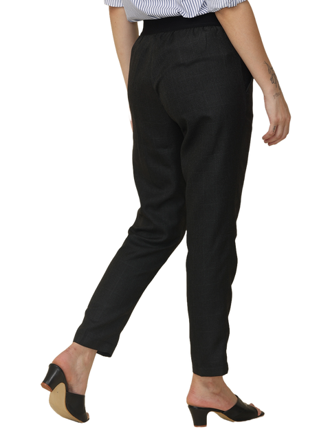 Women's Elaticated Formal Trousers, Twill Black