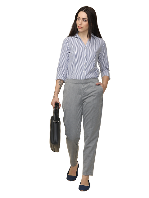 Women's Solid Grey Elasticated Slim Fit Formal Trouser