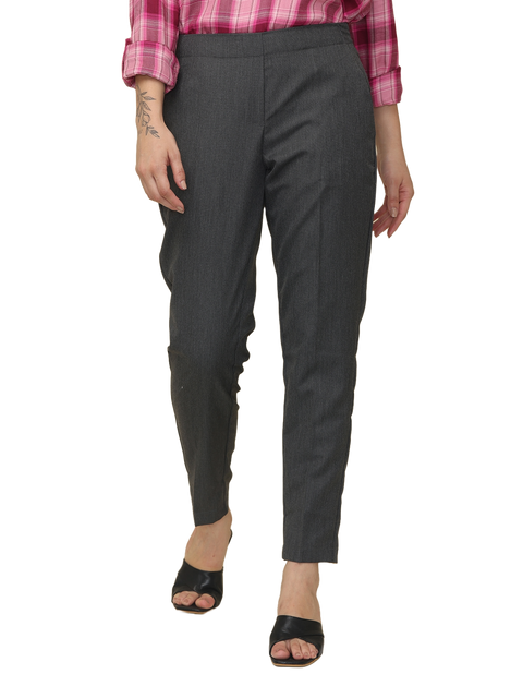 Women's Dark Grey Elasticated Slim Fit Formal Trouser