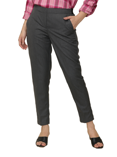 Women's Dark Grey Elasticated Slim Fit Formal Trouser