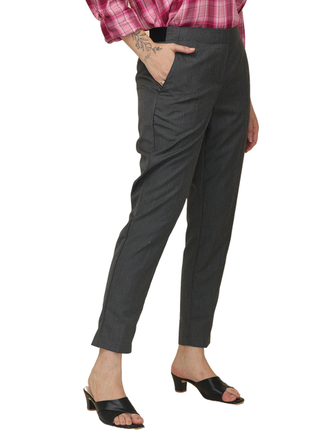 Women's Dark Grey Elasticated Slim Fit Formal Trouser