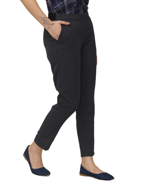 Women's Black Elasticated Slim Fit Formal Trouser