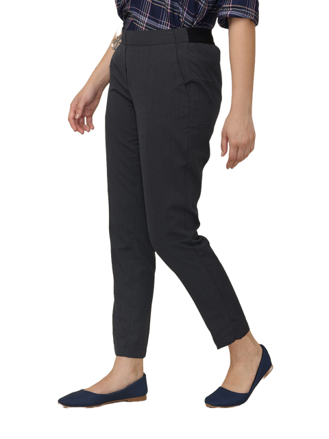 Women's Black Elasticated Slim Fit Formal Trouser