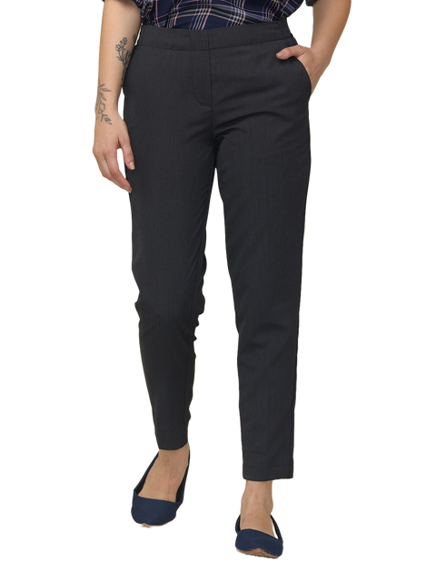 Women's Black Elasticated Slim Fit Formal Trouser