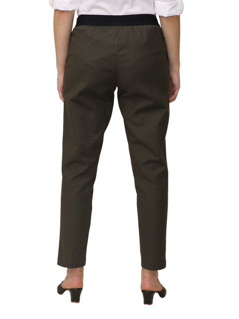 Women's Slim Fit Solid Elasticated Formal Trouser, Olive