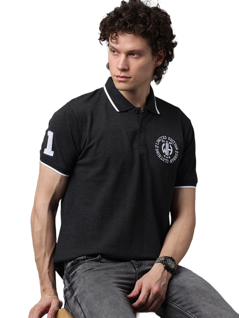 Men's Charcoal Black Classic Half Sleeves Polo T-Shirt