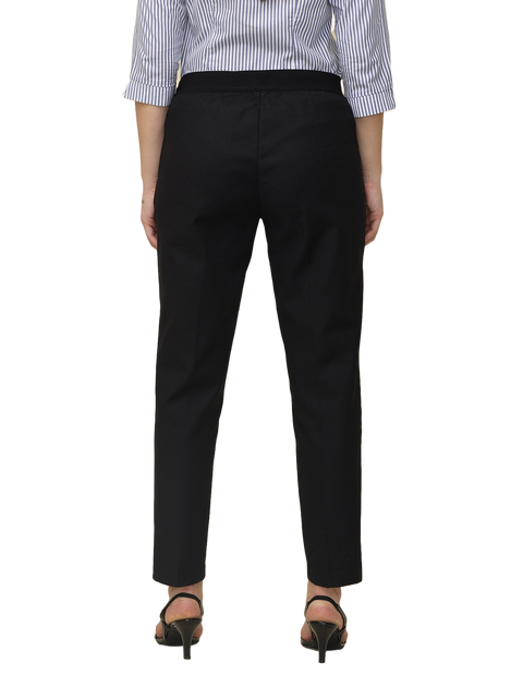 Women's Black Elasticated Slim Fit Formal Trouser