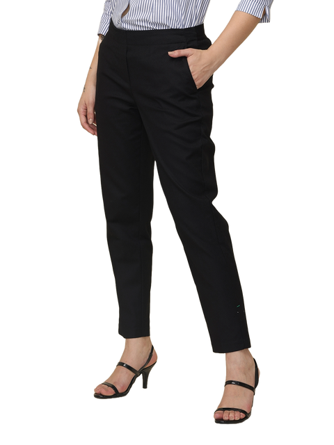 Women's Black Elasticated Slim Fit Formal Trouser