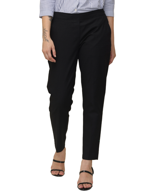 Women's Black Elasticated Slim Fit Formal Trouser