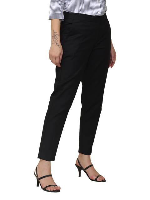 Women's Black Elasticated Slim Fit Formal Trouser