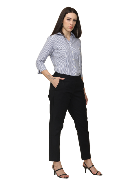 Women's Black Elasticated Slim Fit Formal Trouser