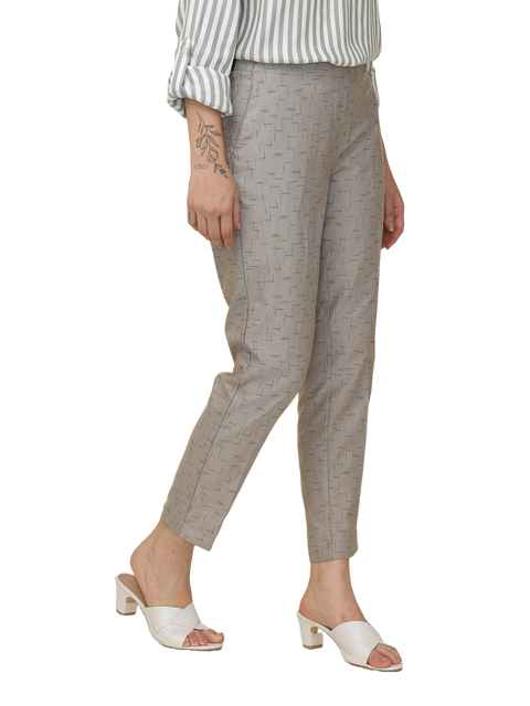 Women's Grey  Elasticated Slim Fit Formal Trouser